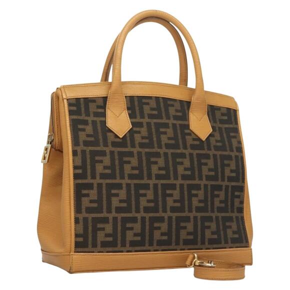 FENDI Zucca Canvas Hand Bag Brown Black - Picture 1 of 13